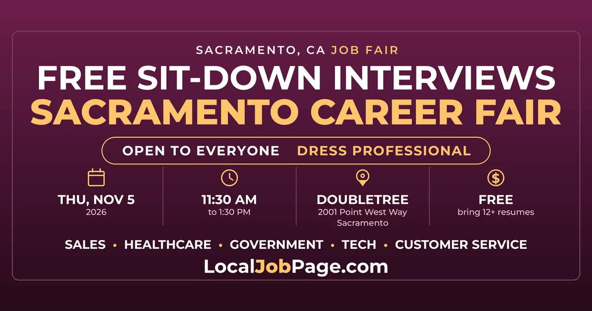 Sacramento Career Fair Nov. 5: Free Sit-Down Interviews at the DoubleTree on Point West Way